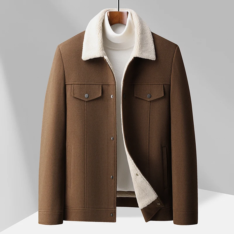 

Casual Men's Short Style Sherpa Fleece Liner Coats 2025 Autumn Winter Slim Fit Plush Warm Jacket Korean Street Wear Top Clothing