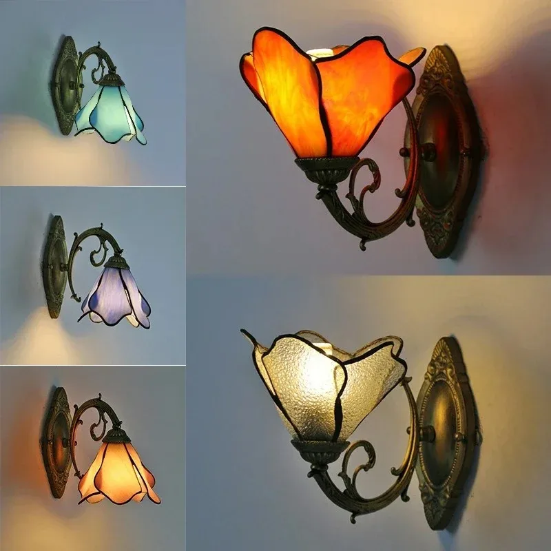 Tiffany Balcony Aisle Wall Lights Bedroom Living Room Multi-color Lighting Retro Pattern Wall Decoration Sconces