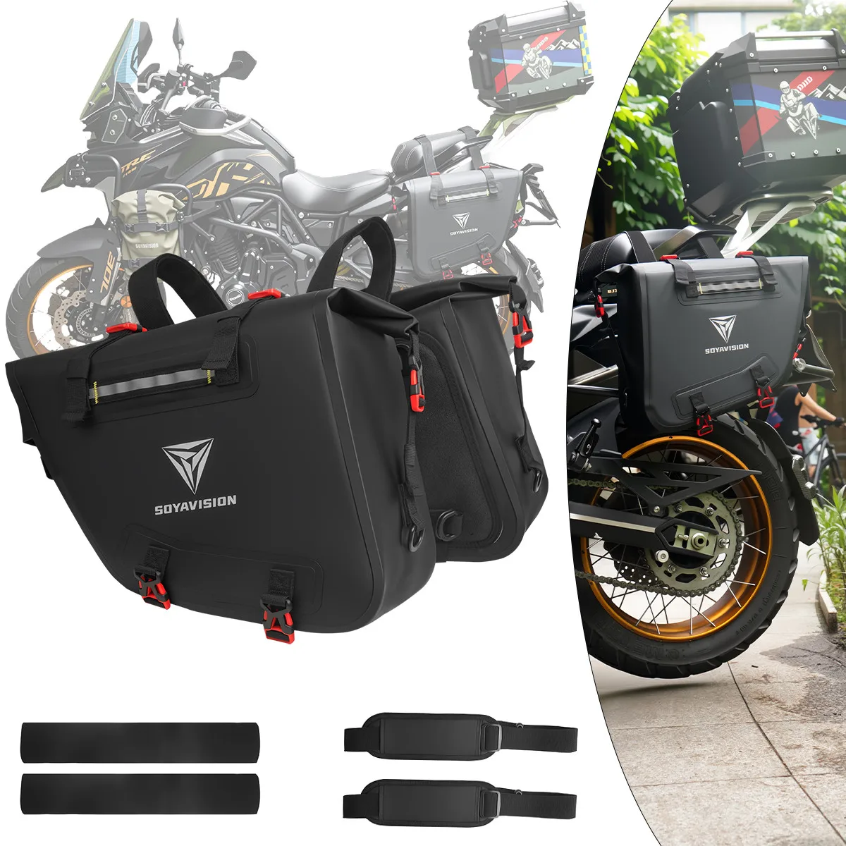 

2PCS Motorcycle Saddlebags Waterproof Detachable Side Saddle Bags Panniers Black For Harley Sportster Dyna for BMW Honda KTM