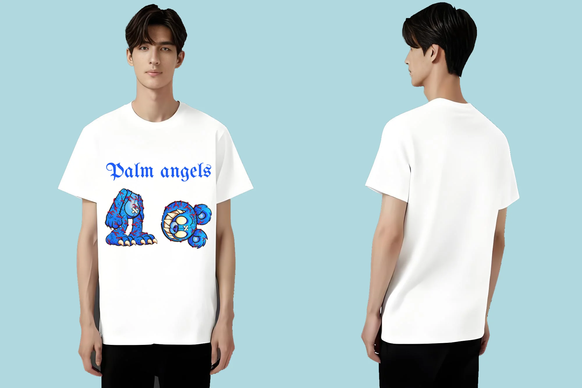 

This 2025 new stylish and versatile T-shirt is suitable for both men and women featuring a blue trendy bear and letter prints