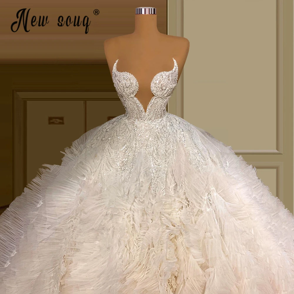 Wunderschöne Ballkleid Hochzeit Kleid Perlen Kristalle Brautkleider 2023 Arabisch Schatz Vestido De Novia Plus Größe