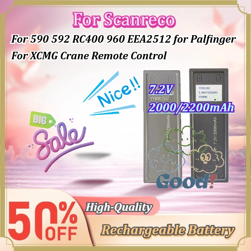 7.2V 2000/2200mAh NiMH Replacement Battery for Scanreco 590 592 RC400 960 EEA2512 for Palfinger for XCMG Crane Remote Control