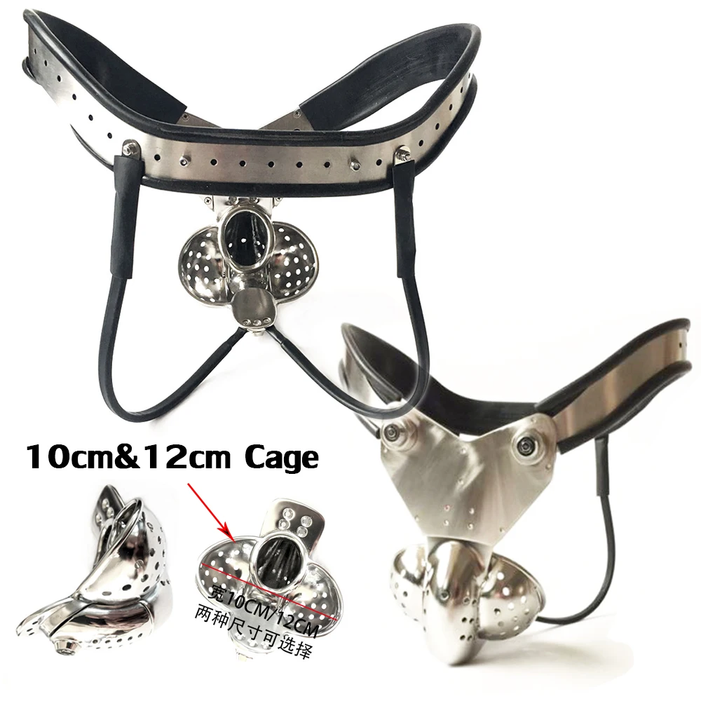 

Stainless Steel Male Chastity Belt Double Wires Locking Panties Curved Waist Big Scrotum Cock Cage BDSM Restraint Anti-cheating