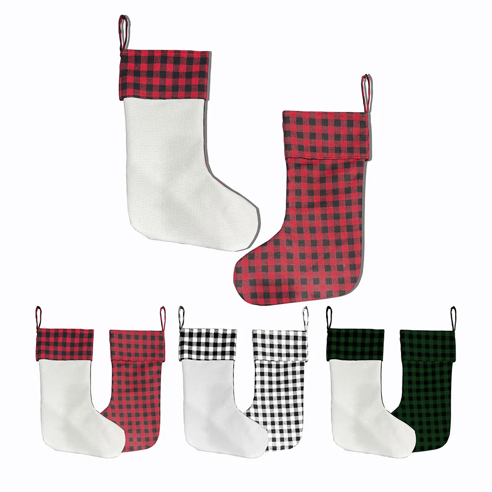 Christmas Socks Gift Bag Christmas Tree Decorations Hanging Socks Sublimation Blanks Storage Candy Bags For DIY Print Photo