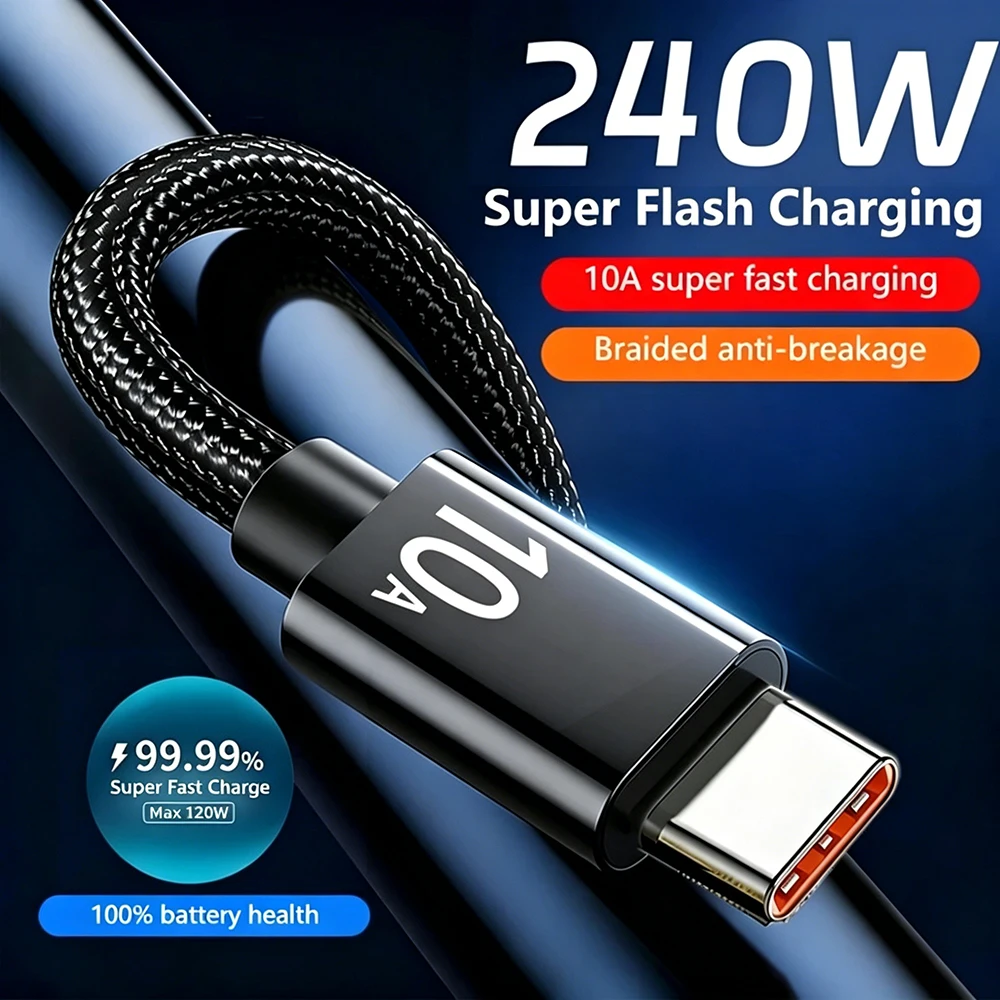10A 240W USB C to USB C Cable Fast Charging Phone Charger Data Cord For iPhone Samsung Xiaomi Huawei Type C Quick Charge Cable