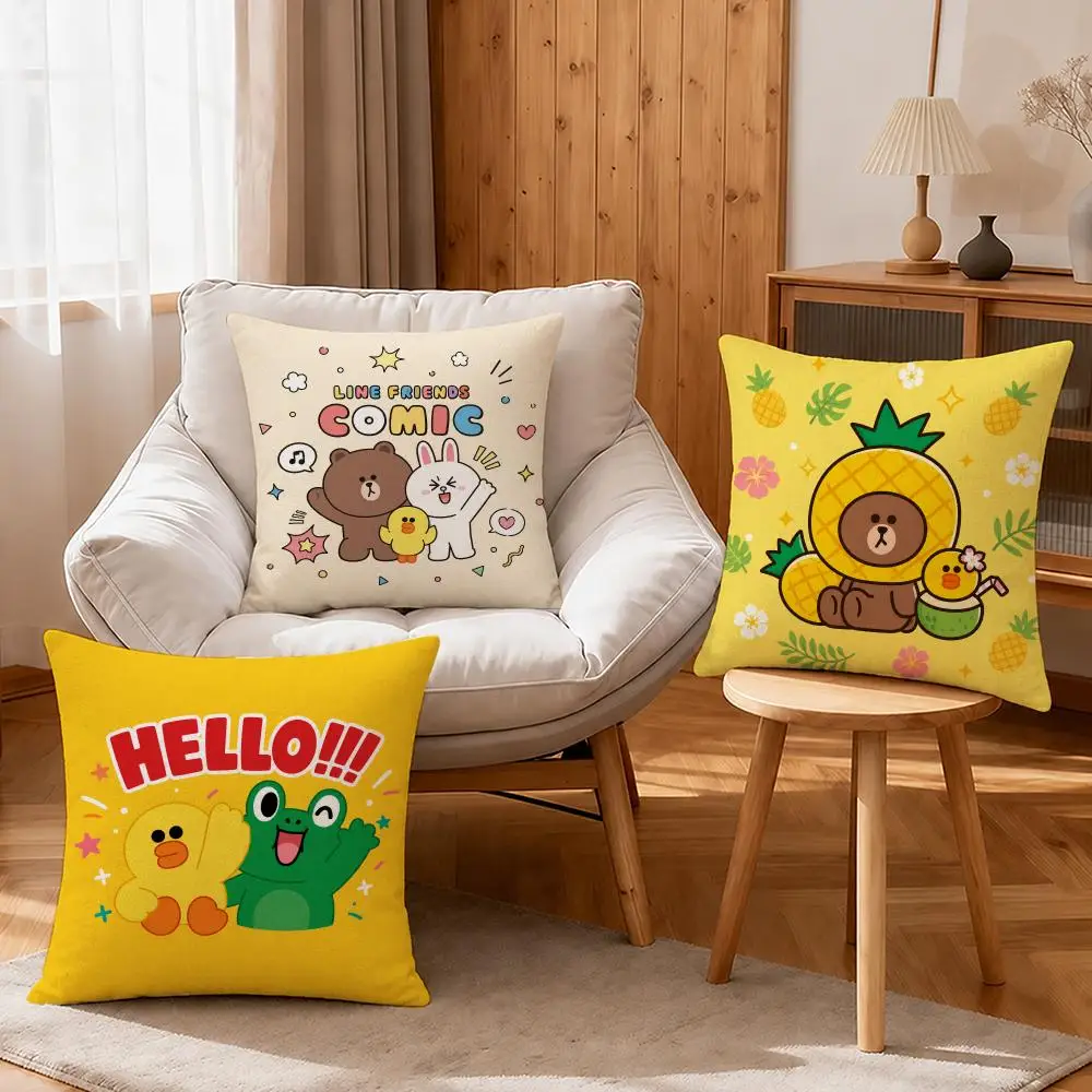 Brand LINE FRIENDS Cushion Cover Linen Anti-Mite Antibacterial Cushion Cover Invisible Zipper Sofa Decor