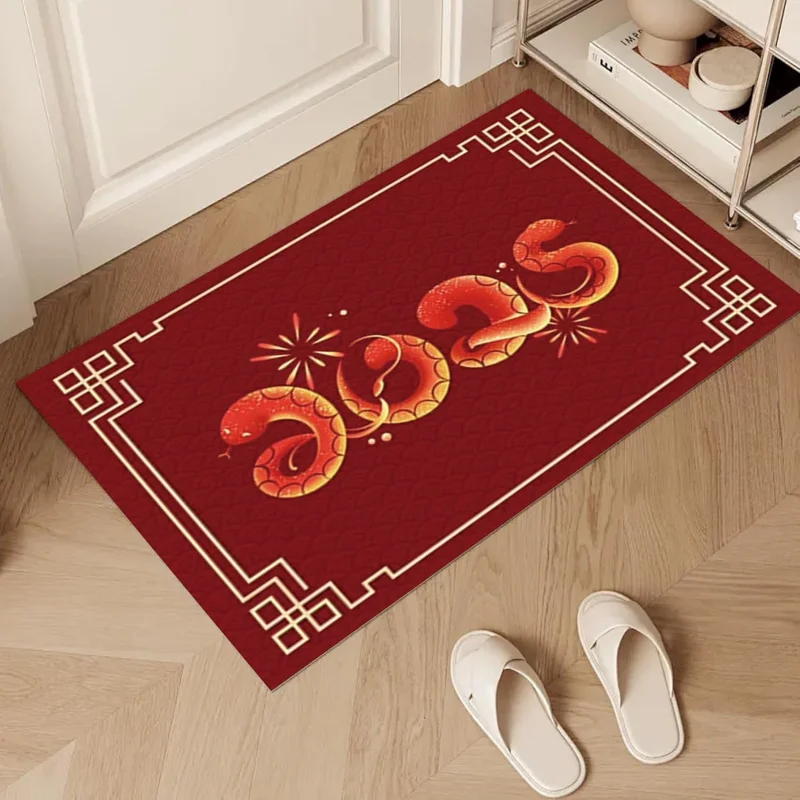 VIKAMA Chinese Red New Year Snake Decorative Doormat Outdoor Doormat Living Room Kitchen Stain Resistant Washable Easy Care Mat