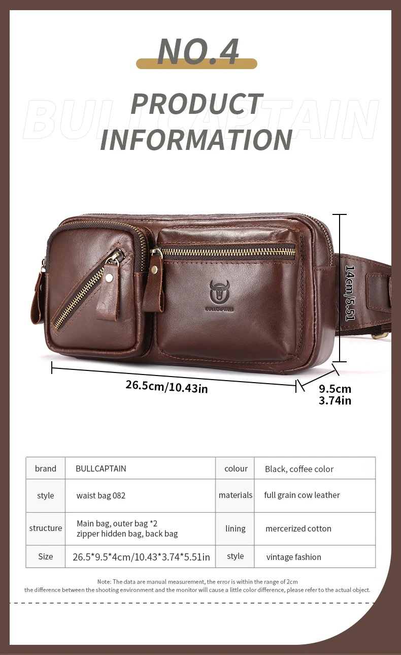 Bull captain Herren Echt leder Brusttasche Outdoor Sport Umhängetasche Multifunktion ale Hüft tasche mit großer Kapazität – Detail 6