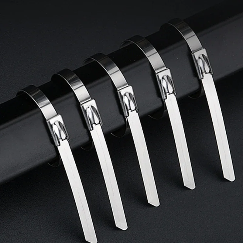 50/100Pcs Coated Stainless Steel Lock Cable Ties Exhaust Wrap Multi-purpose Self-locking Metal Zip Straps