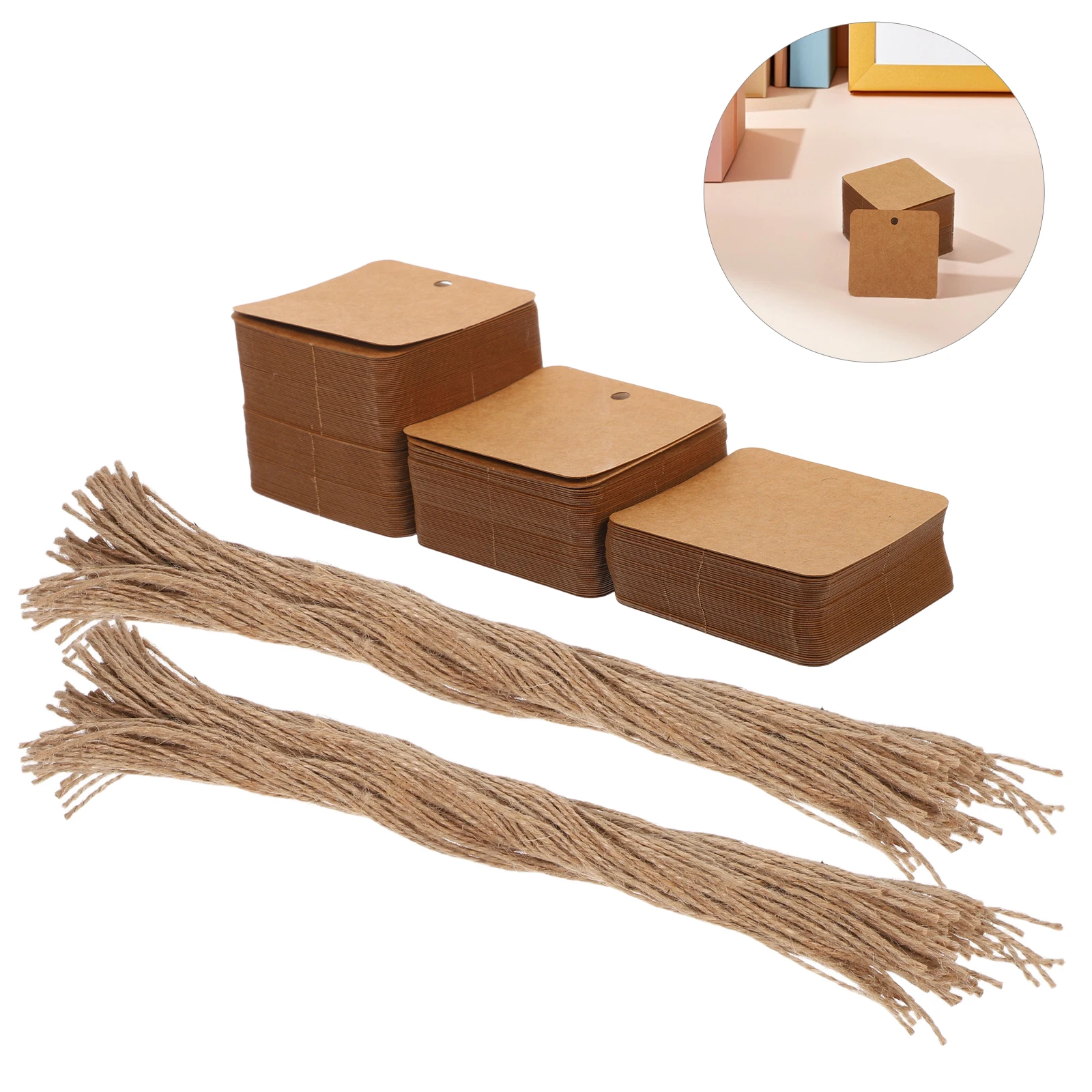 

200pcs Kraft Gift Tags Jute Rope Double Sided Clothes Price Hang Tags for Wedding Christmas DIY Wrapping Label Marking