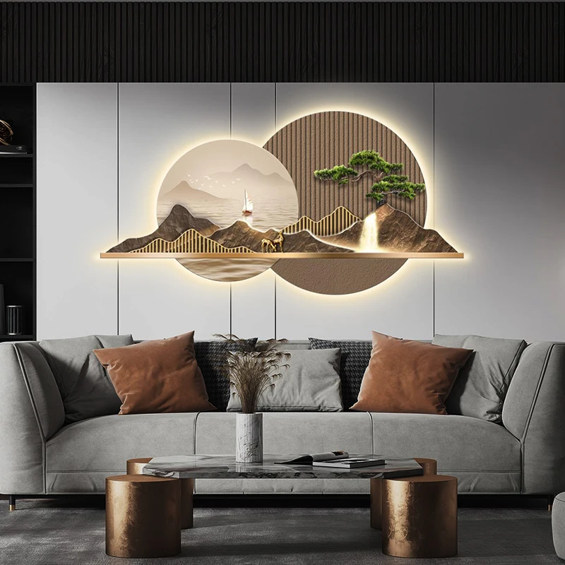 Light Luxury Living Room Painting New Led Light Mural Room Decoration Wall Lamp Living Room Home Interior Art Mural Accessories