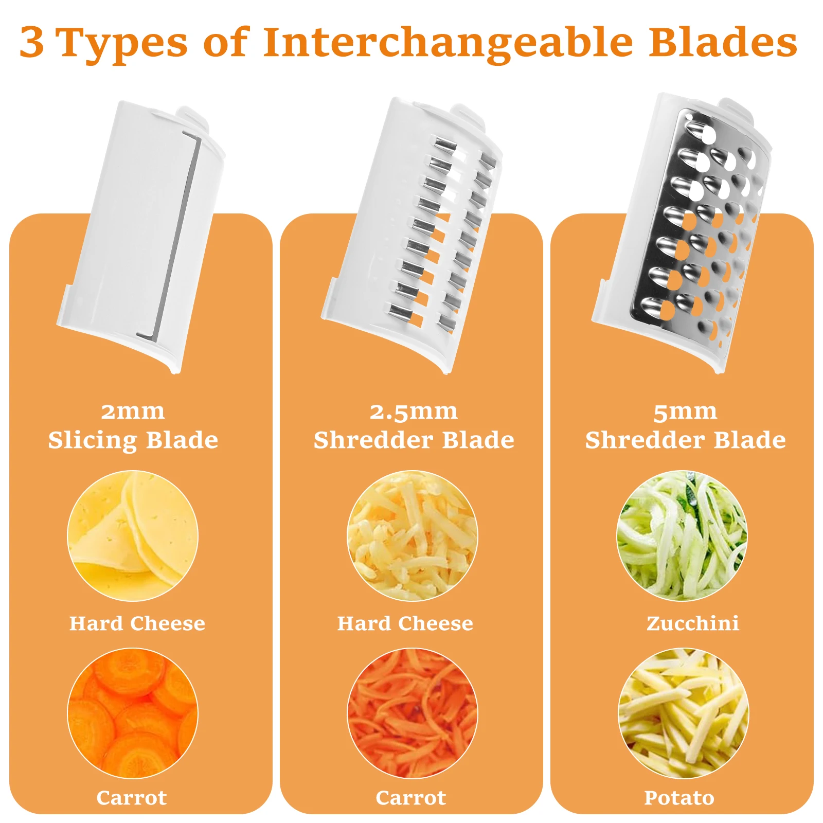 Electric Cheese Grater Detachable Cheese Shredder with 3Blades USB Rechargeable Vegetable Chopper Kitchen Electric Cheese Cutter