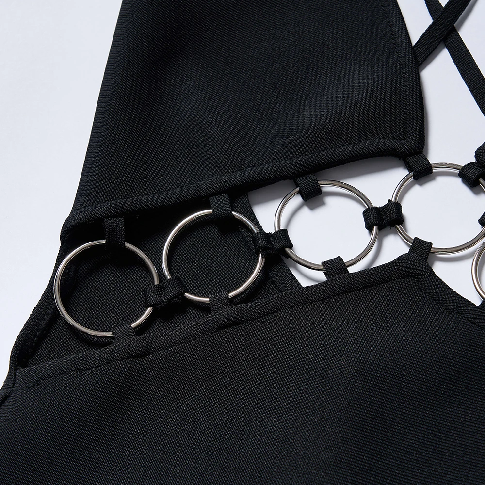 Sexy schwarzes ärmelloses Midi-Verbandskleid mit tiefem V-Ausschnitt, Nachtclubs, Cocktail-Events, Abendkleider, figurbetonte, rückenfreie Ballkleider