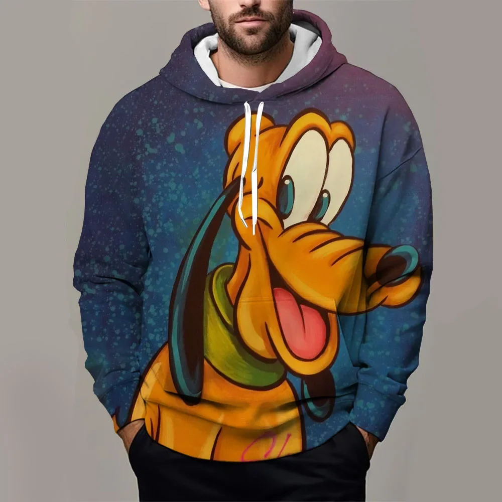 2024 New Disney Cartoon Men's Hoodie 3D Printed Pluto Pattern Sweatshirt Fashion Street Style Daily Casual Men's Pullover