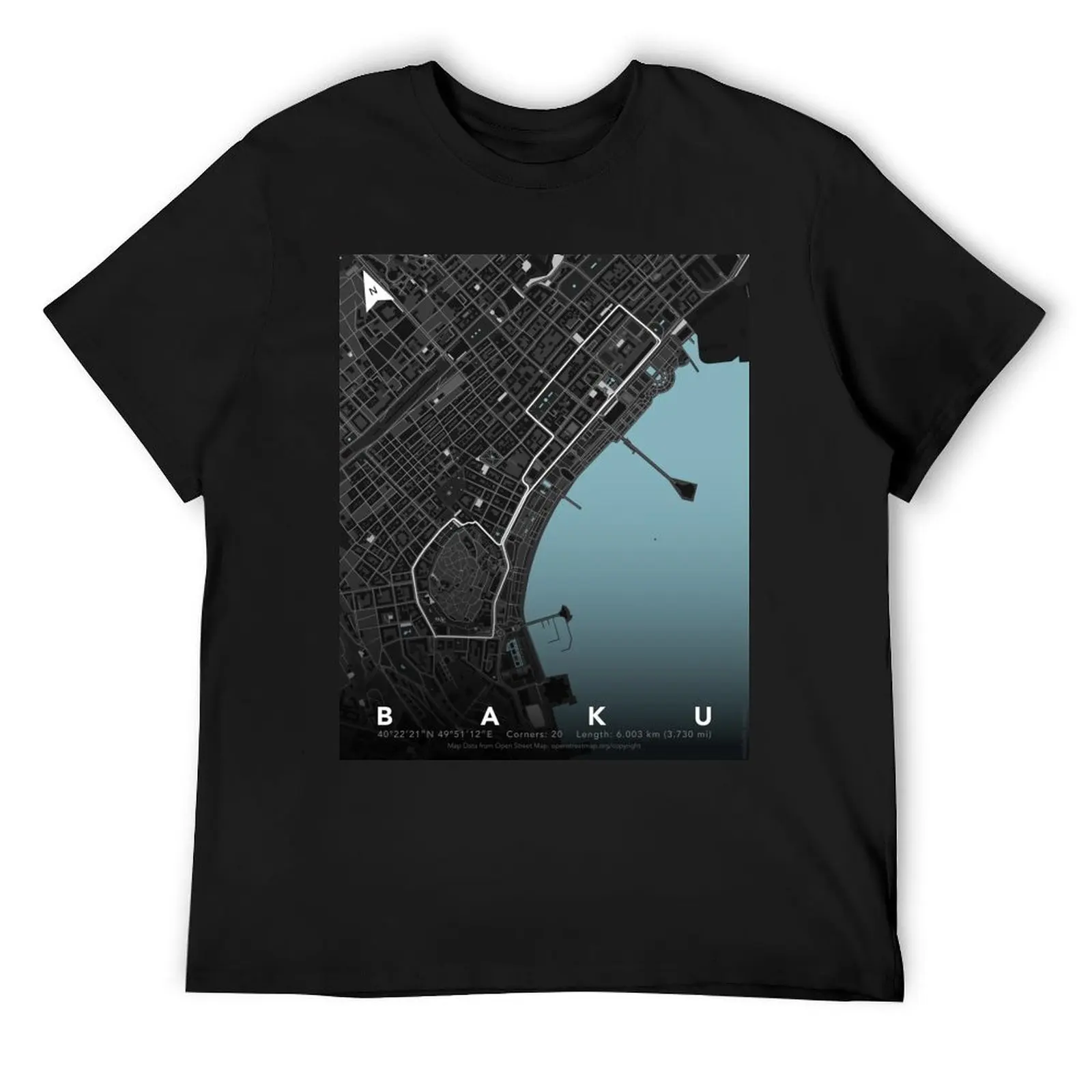 Baku City Circuit, Azerbaijan GP Track Maps T-Shirt oversized graphic tee plus size clothes mens shirts graphic tee