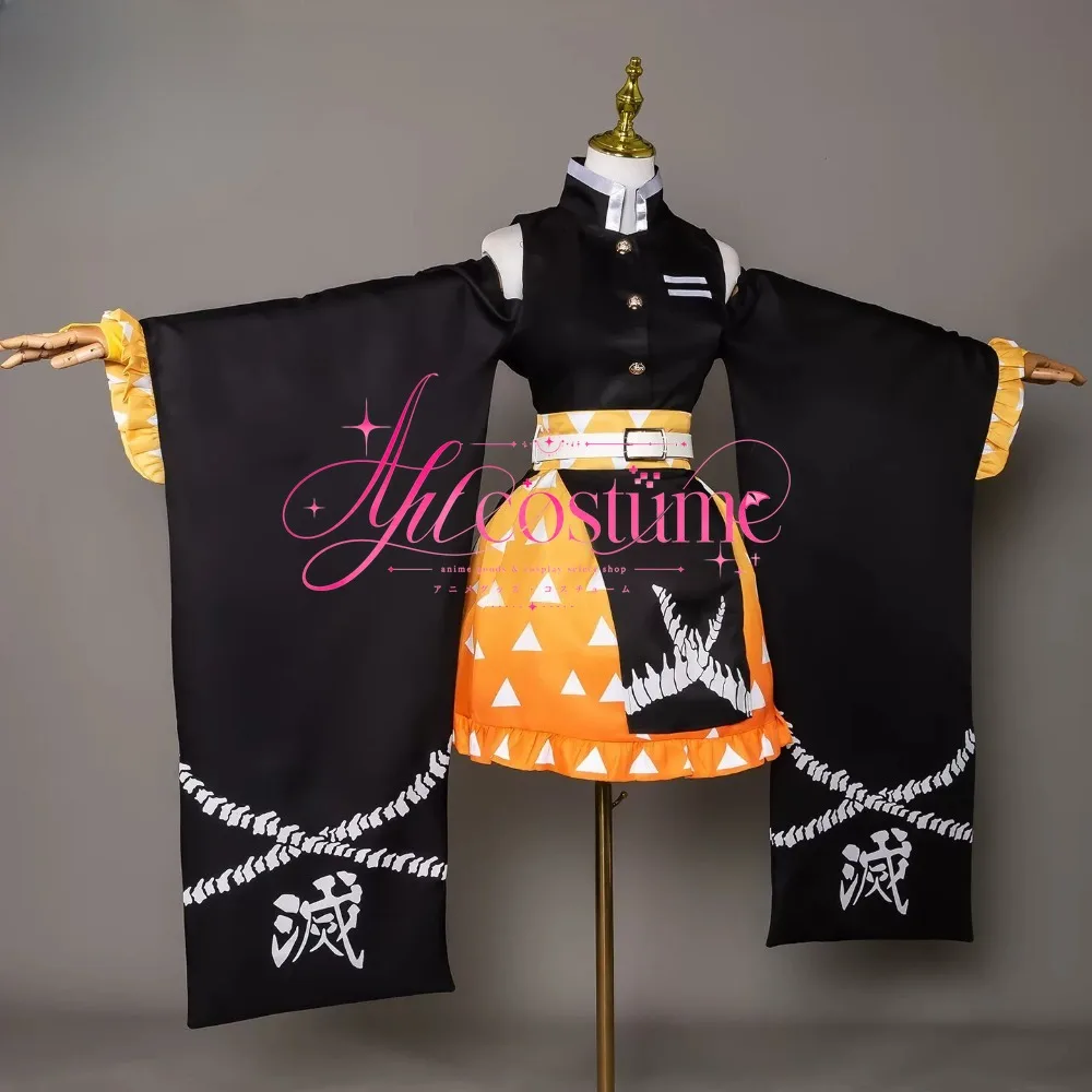 Disfraz de Cosplay de Kamado Tanjiro Agatsuma Zenitsu, Estilo Haori con Hombros Descubiertos, Ropa de Personaje