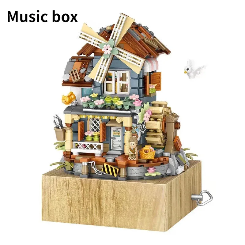 LOZ 1239 Windmill music box mini Blocks Kids Building Toys DIY Bricks Girls Gift  Chinese Windmill House Christmas