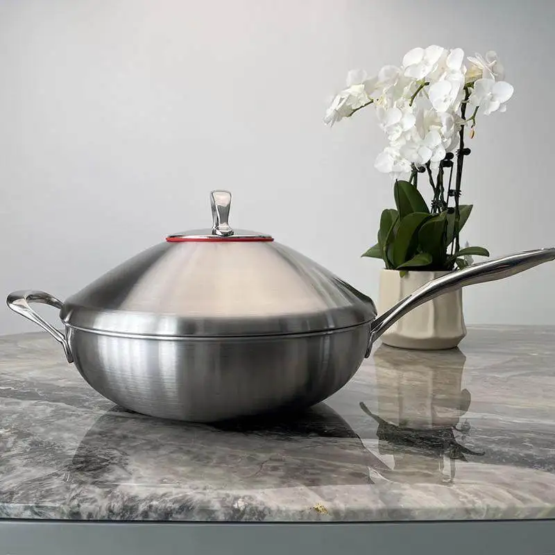

Stainless Steel Flat Bottom Wok Nonstick Frying Pan for Induction Cooktops Healthy Saute Pan Safe Durable Dining Cookware