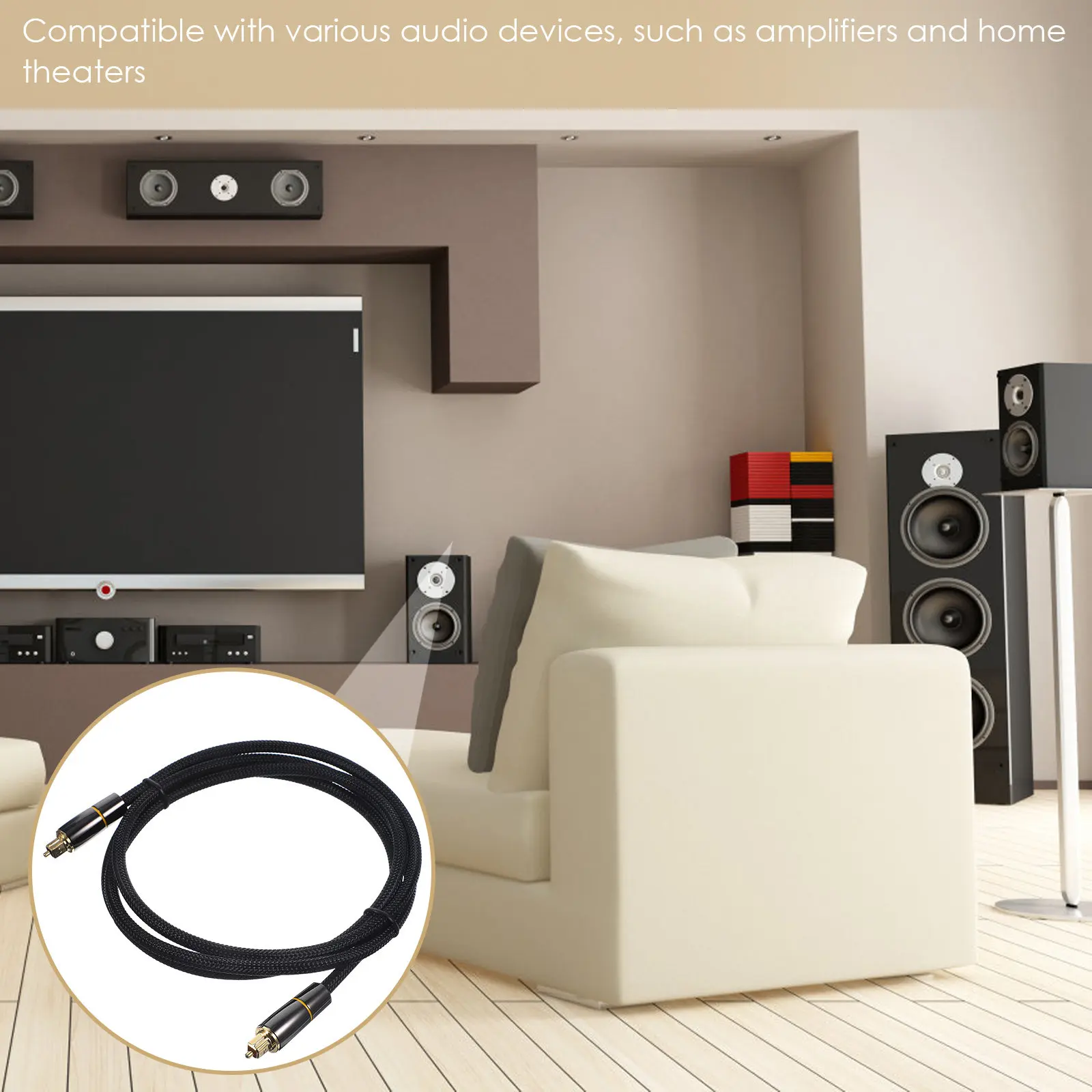 Optical Audio Cable 1.5m Fiber Digital Audio Cable Compatible with Home Theater Sound Bar TV Game Console Rust Resistant 5.1
