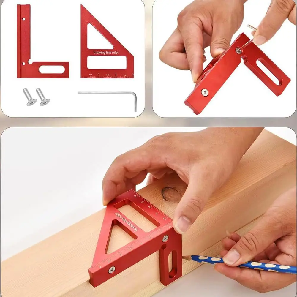 3D Multi-Angle Measuring Ruler Woodworking Square Protractor 45/90 Degree  Aluminum Alloy Miter Triangular Ruler Measuring Tool