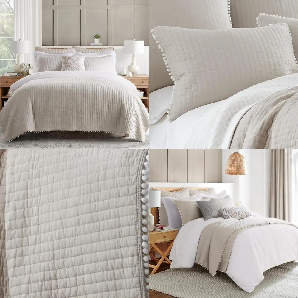 

King Size Taupe Pom Pom Cotton Quilt from Levtex Home