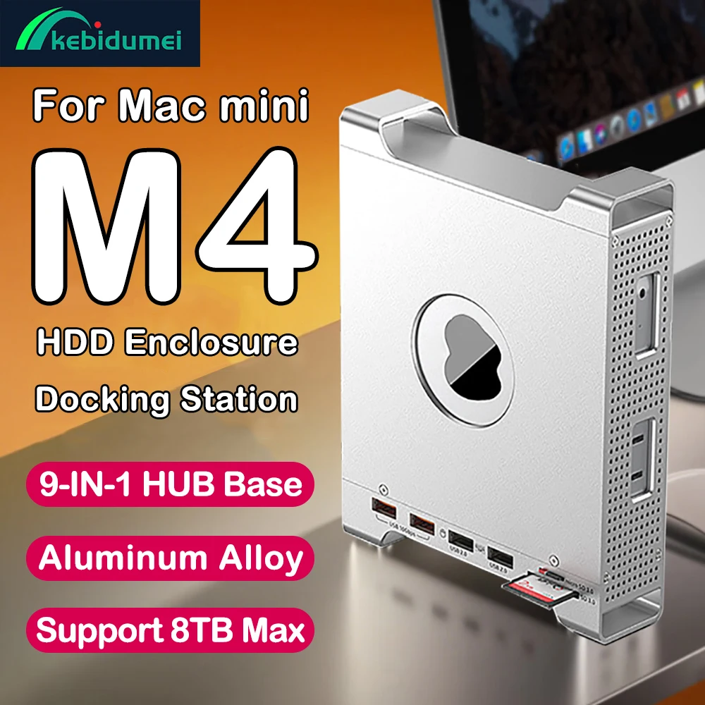 Docking station verticale per Mac Mini M4/M4 Pro con custodia per disco rigido SSD M.2 NVMe Porta SD/TF Supporto di espansione HUB per Mac Mini M4