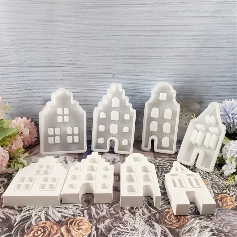 

4PCS House Silicone Molds Epoxy Resin Molds Molds Soap Making Molds Silicone Texture Crafting Molds for Ornament N2UE