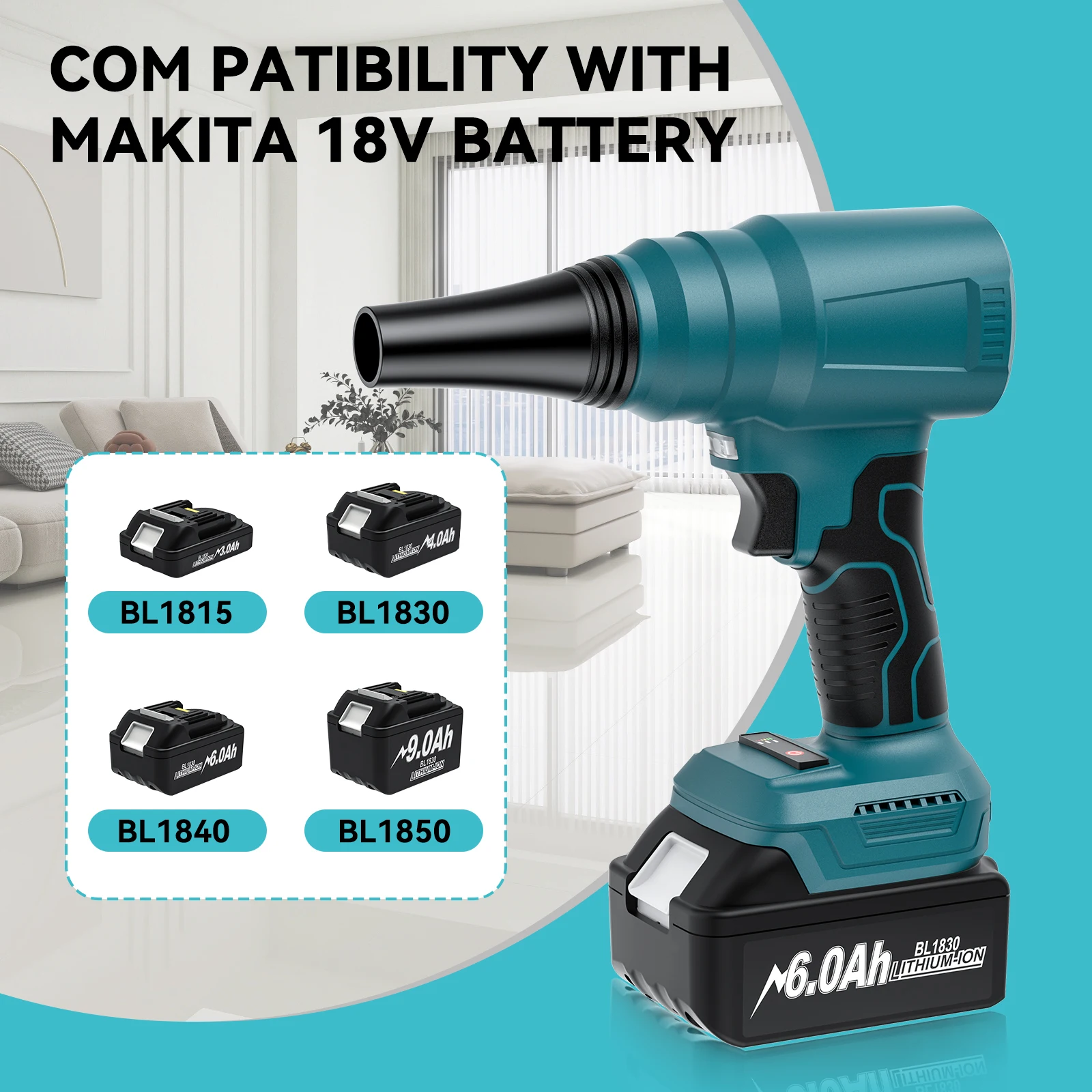 For Makita 18V Cordless Dust Blower Battery, Brushless Motor Large Capacity Compressed Air Dust Collector Handheld Power Tool