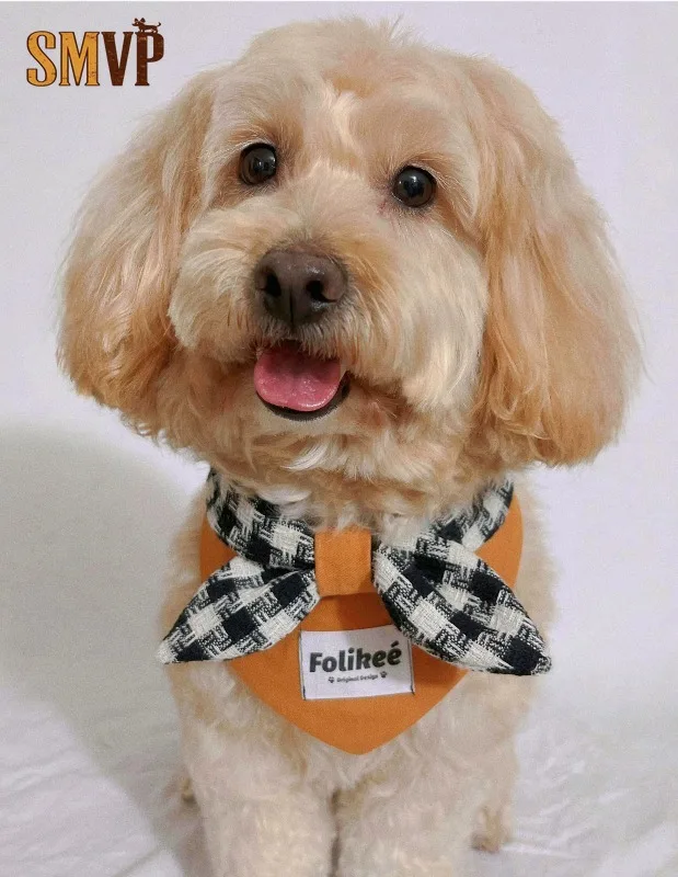Original Design Maillard Color Splicing Black and White Plaid Pet Kitten and Dog Double Decorative Triangular Towel Saliva Towel