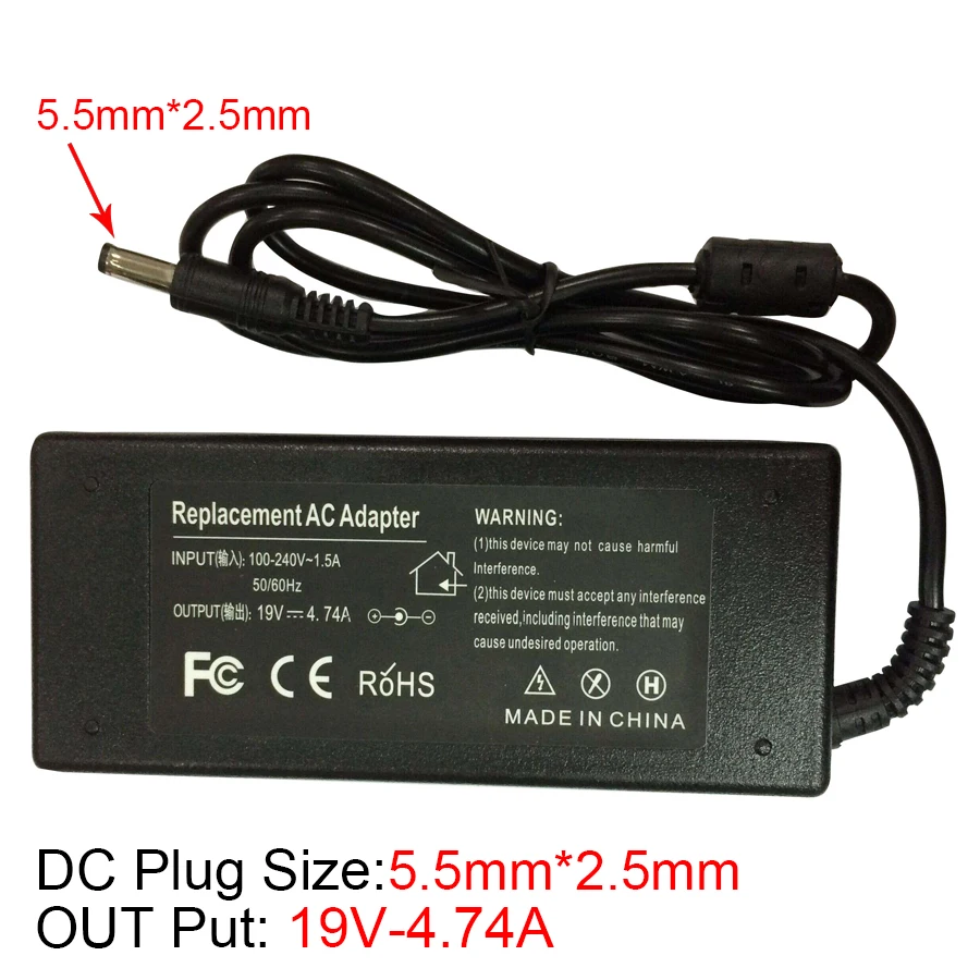 Adaptador de alimentação AC para Asus Laptop, Carregador para K53B, K53BY, K53E, K53F, Notebook, 19 V, 4.74A