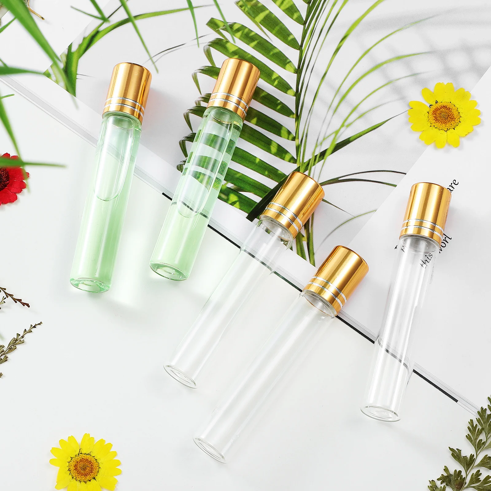 10 Stück leere Reise-Tintenrollerflaschen, nachfüllbar, auslaufsicher, Rollerflaschen für Parfüm-ätherische Öle auf