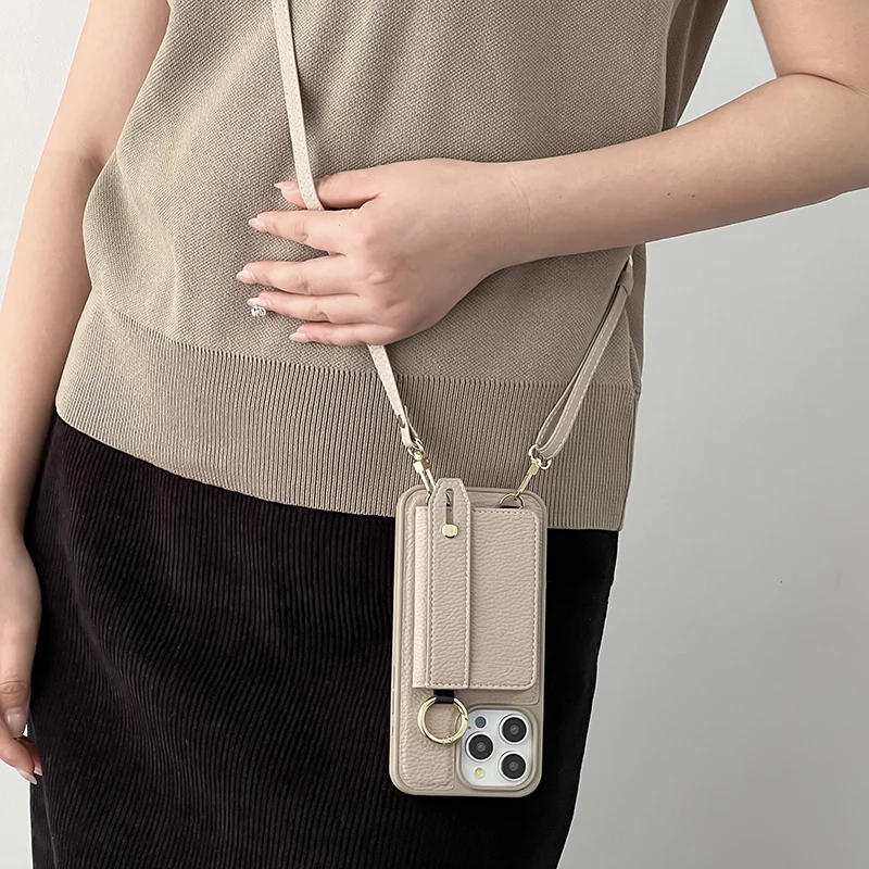 Cordão crossbody alça de pulso carteira capa de couro para iphone 16pro max 15pro 14 13pro suporte de cartão na moda capa à prova de choque