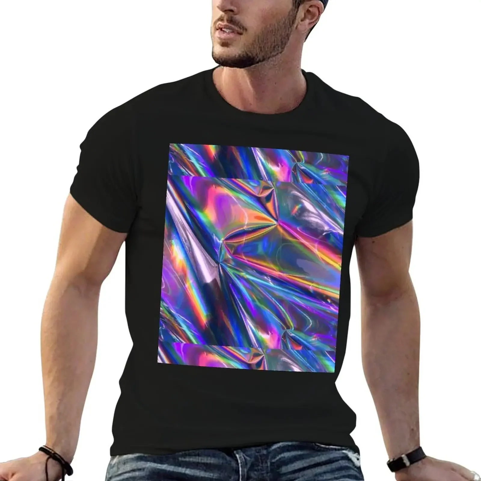 

Holographic Material T-Shirt graphic tee shirt korean fashion blue archive blacks mens graphic t-shirts big and tall