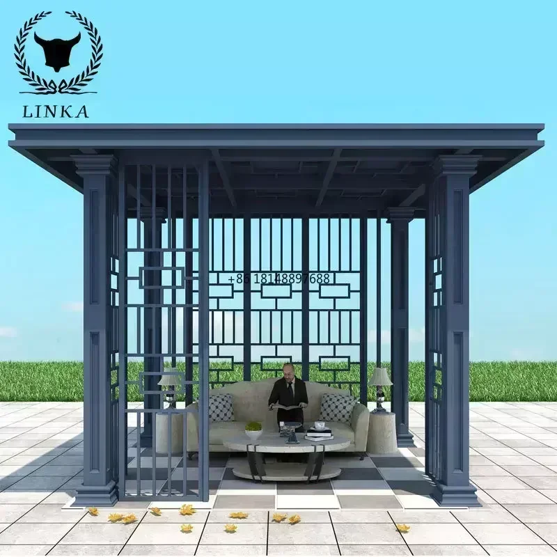 Aluminum alloy new Chinese pavilion villa outdoor terrace courtyard rain proof pavilion park modern quadrangle pavilion customiz