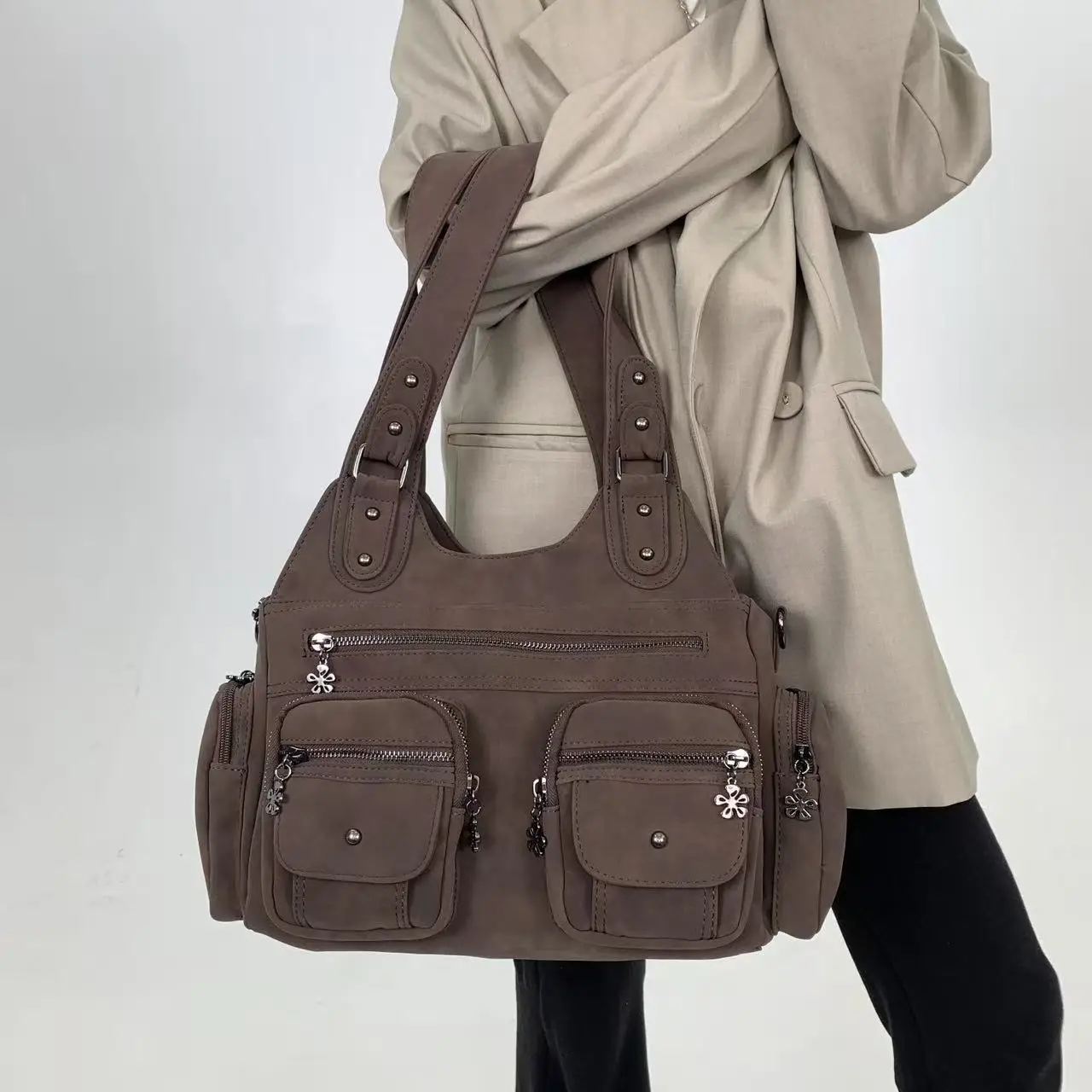 

Женская уличная замшевая сумка-тоут Millennium Spicy Girl Y2K с несколькими карманами, персонализированная сумка через плечо на одно плечо