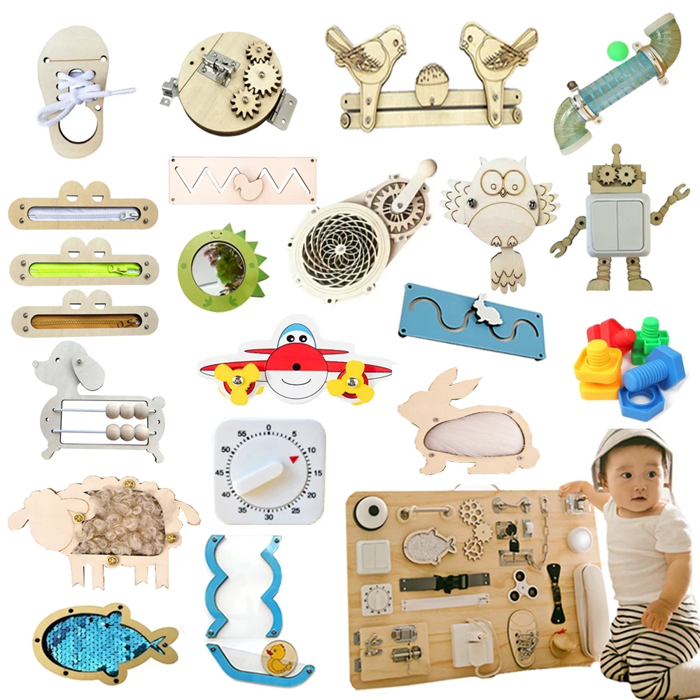 Children Busy Board Kids Montessori DIY Accessories Material Timer Gear Learning Skill Toys Teaching Aids Baby Sensory Busyboard