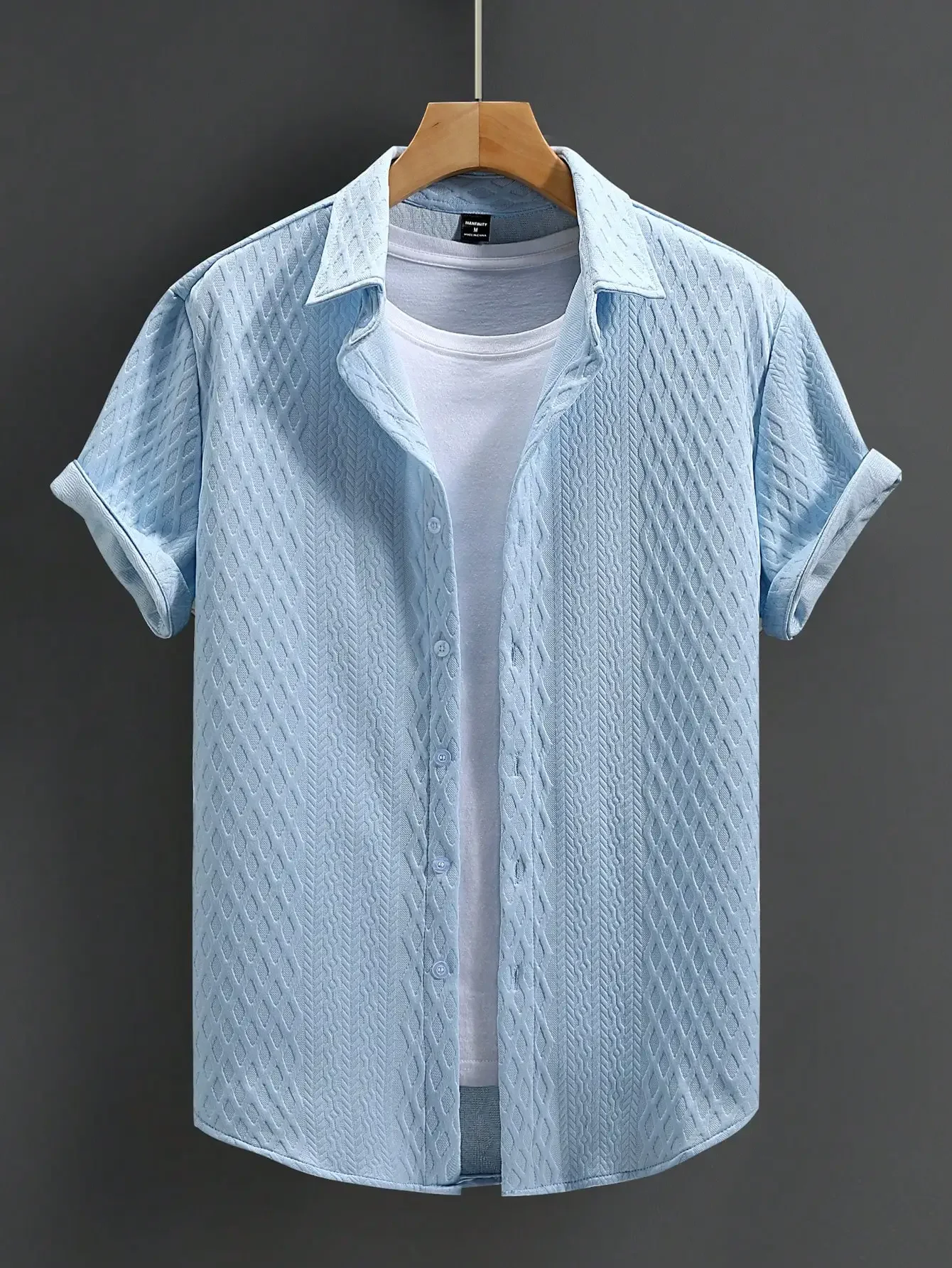 

Mens Casual Solid Color Textured Short Sleeve Shirt