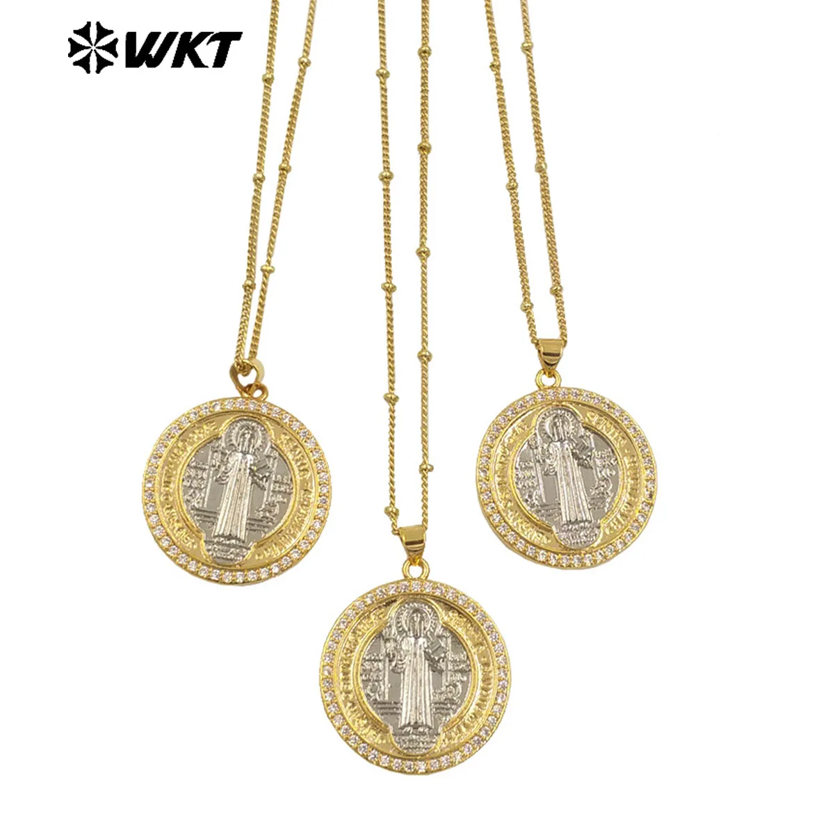 WT-MN987 Classic Exquisite With Cubic Zircon Religious Yellow Brass Pendant In 18k Gold Necklace Jewelry Finding