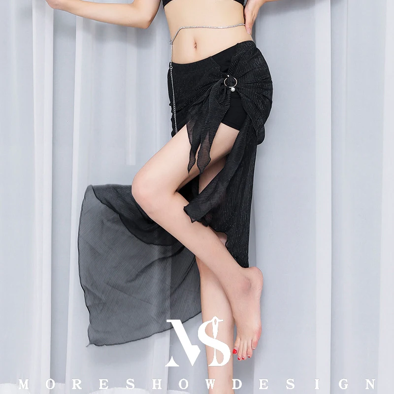 กระโปรงเต้นรำท้องกระโปรงยาวไม่สม่ำเสมอหรูหราอเนกประสงค์ฝึกเต้นรำเสื้อผ้า 95 ซม.กระโปรงสีดำชุดสูท