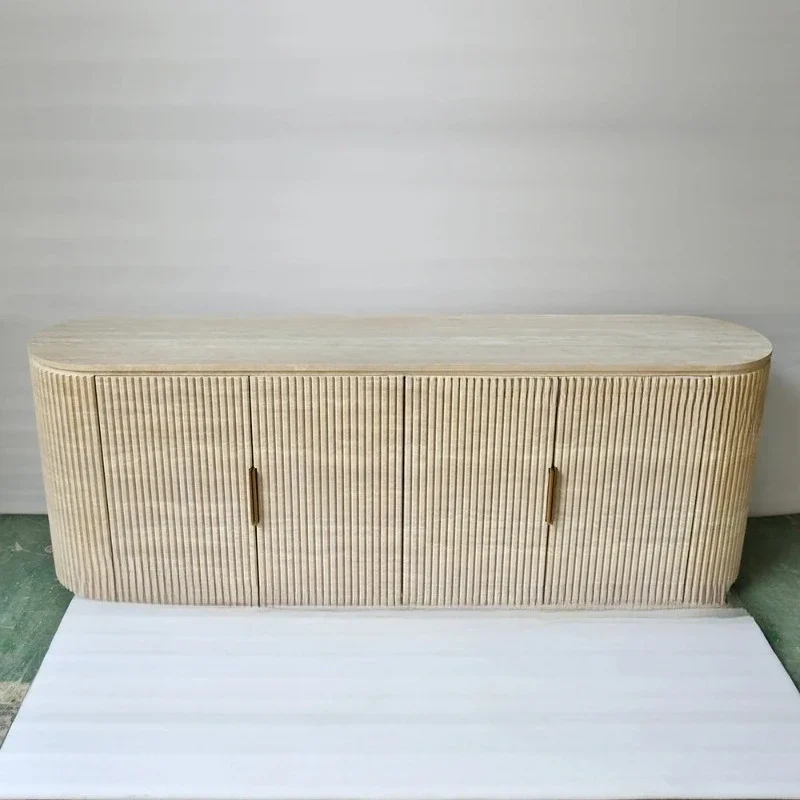 Luxury 4 Door Travertine Sideboard Dining Table Set High Quality Modern Home Bar Kitchen Living Room Bathroom