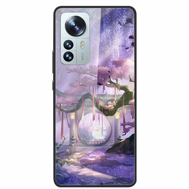 Luxury Cover for Xiaomi 12T Pro Flowers Tempered Glass Case for Xiaomi 12T TPU Bumper Xiaomi 12 T Hard Black Cover Colorful Capa