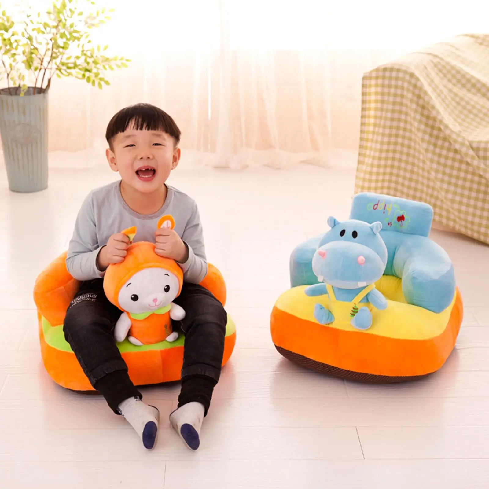 Soft Cartoon Sofa Cover Sit Animal Pattern Seat Filler Child Sofa Support Seat Cover for Infants
