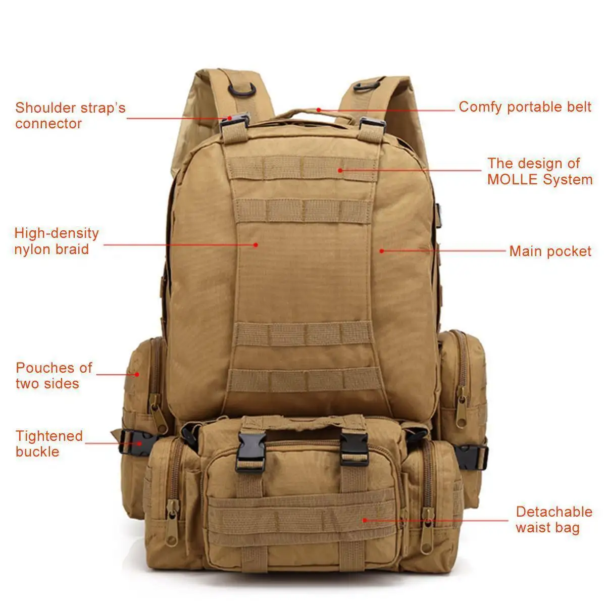 Outdoor Sports Camouflage Large Capacity Multi-functional Combination Backpack Travel Mountaineering Tactical Bag Men\'s Backpack