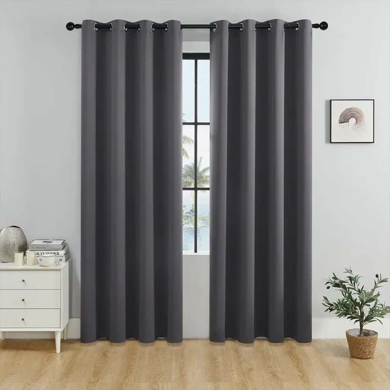 

1Pc Solid Color Blackout Curtain Light Reducing Thermal Insulated Grommet BlackOut Curtains Panels Drapes for Living Room Decor