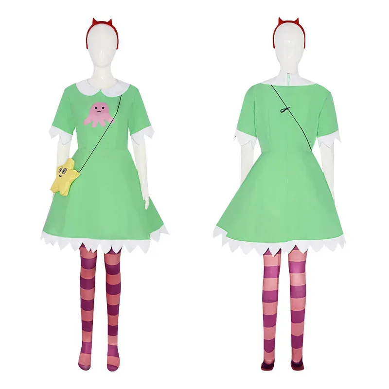 Anime Cosplay estrella mariposa vestido verde peluca sombreros rojos calcetines disfraz de Halloween