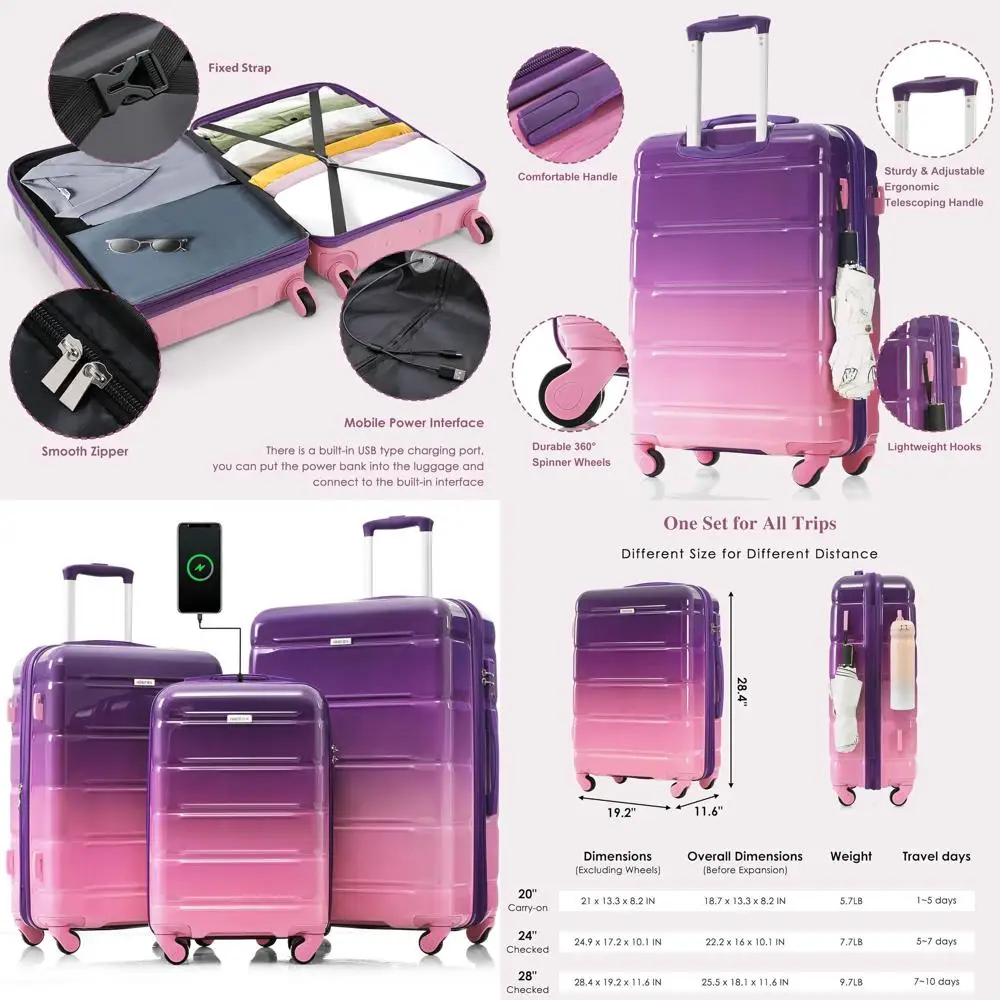 

ABS Hardshell Spinner Luggage Set with USB Port, 3-Piece