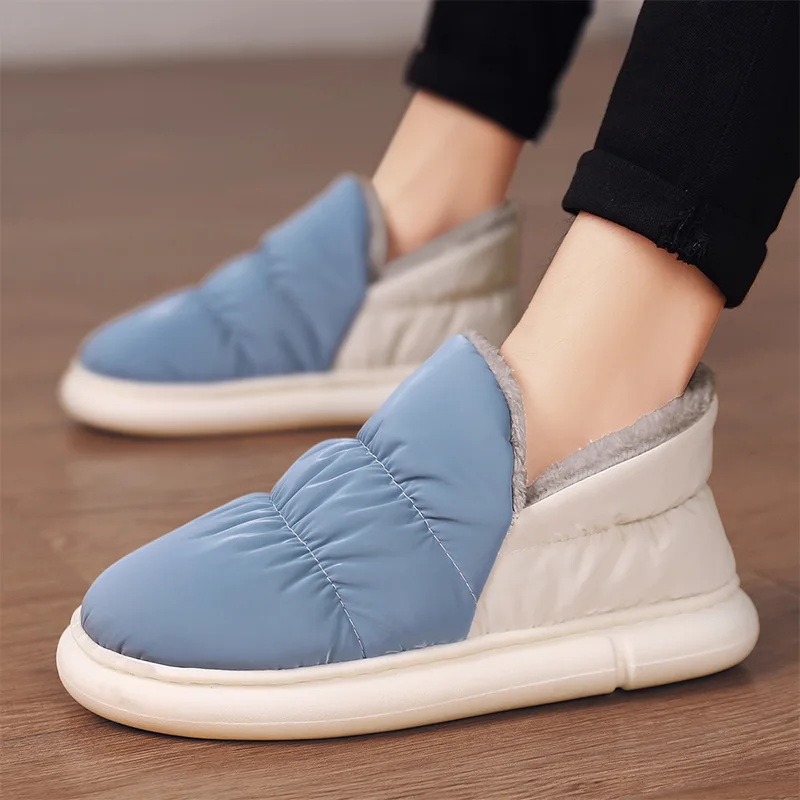 Couple Home Cotton Slippers and Men's Autumn and Winter Down Cloth Warm Slippers Indoor Household Non-slip Plush Cotton Shoes
