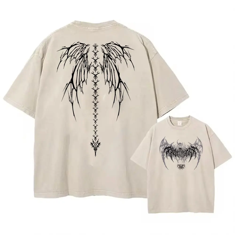 

Y2K Vintage Washed Tshirt Men Women Hip Hop Summer Skeleton Print T-Shirt Harajuku Streetwear Casual Cotton Loose Top Tee