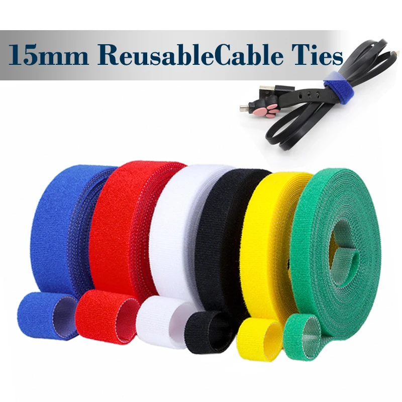 Width 15mm Polychrome Cable Organizer USB Cable Winder Management Nylon Free Cut Ties 5M/Roll Mouse earphone Hook Loop Tape