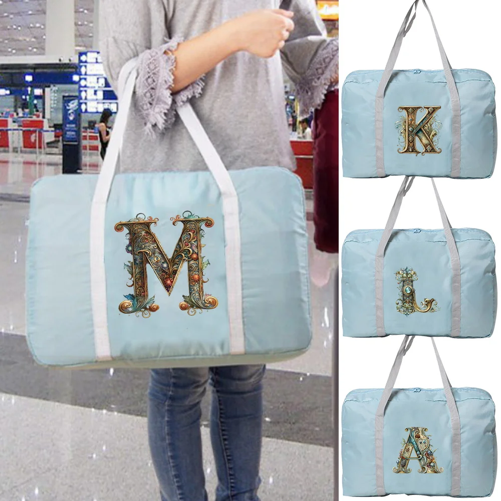 

Handheld Travel Bag with Sci-fi Letter Pattern Printing Series Neutral Lightweight Large Capacity Foldable Handbag